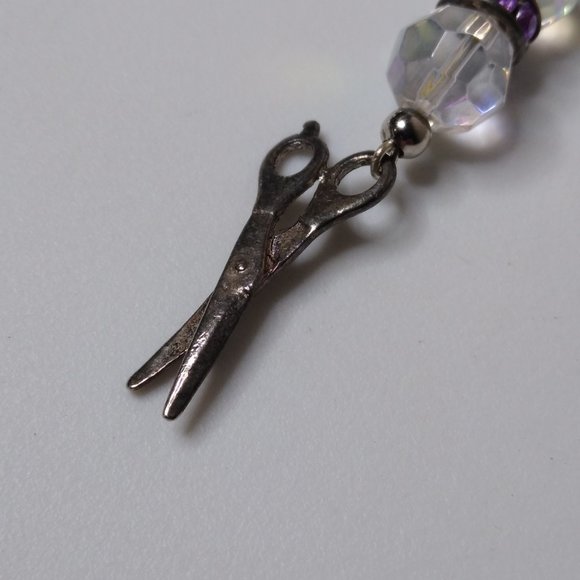 Vintage Glass Bead Metal Scissors Dangle Earrings - Picture 9 of 15